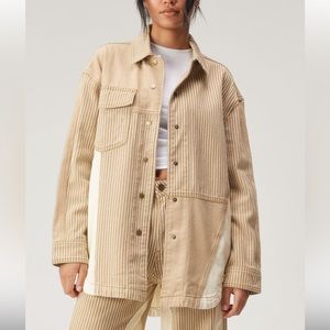 Oversized twill stripe color block shirt